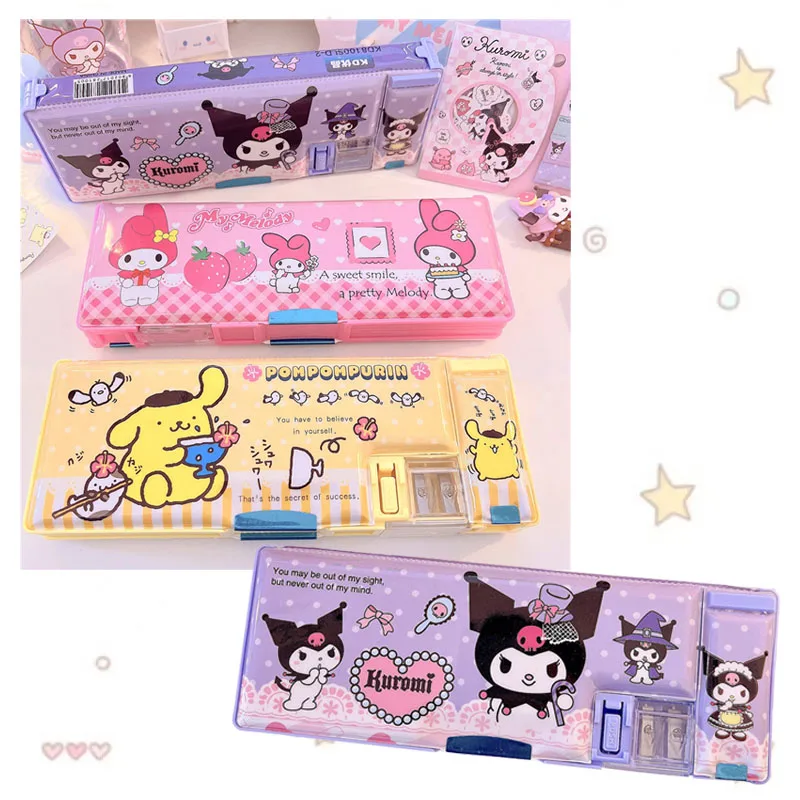

Cartoon My Melody Kuromi Purin Dog Stationery Box Anime Kawaii Cute Double Sided Multifunction Portable Pencil Case Kids Gifts