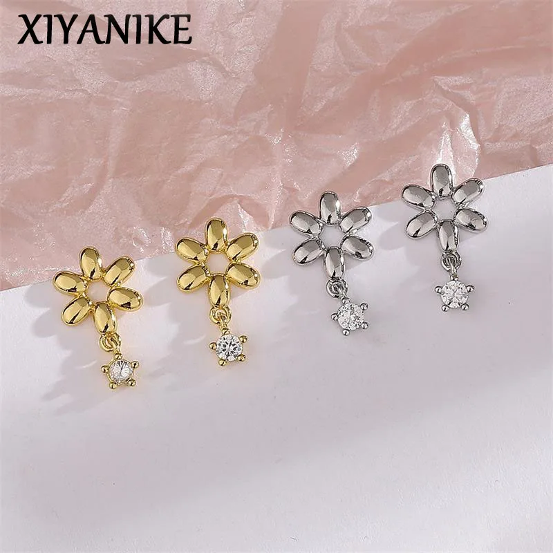 

XIYANIKE Sweet Flower Zircon Earrings For Women Girl Elegant Fashion New Ear Piercing Jewelry Bosom Friend Gift Party серьги