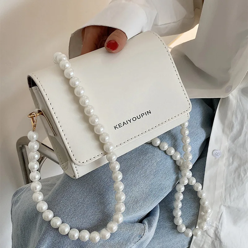 

spring/summer new pearl chain single shoulder crossbody bag fashion cross-border small square bag foreign trade women's bag