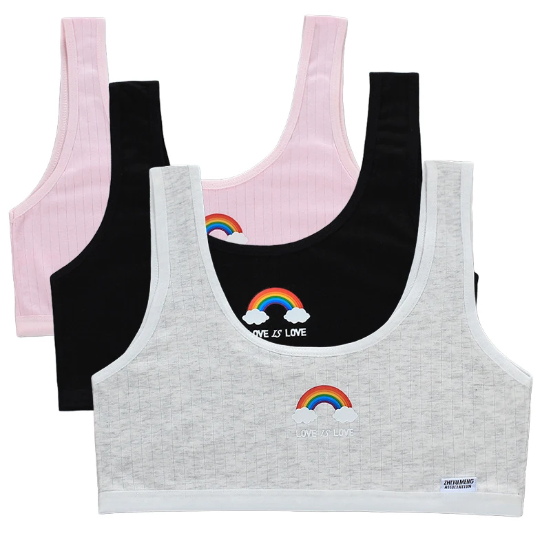 

3pcs Cotton Teen Girls Training Bra Puberty Adolescent Vest Wireless Sports Bras Children Tank Tops Kids Brassiere