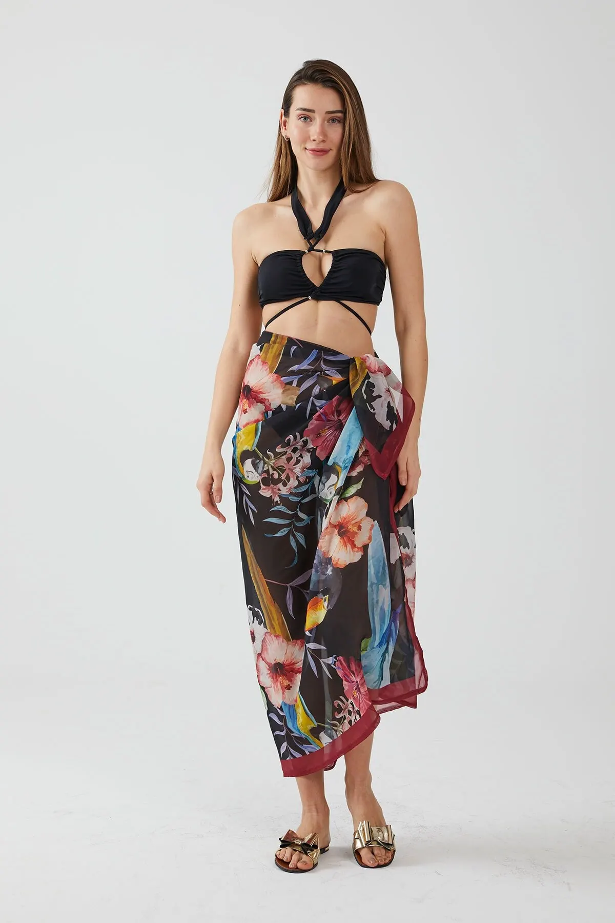 

Women's Pareo Ays Home fashion Tropical Pattern Claret Red Beach Dress Swimwear Cover Up Dress Sexy Tunic Suit Beachwear