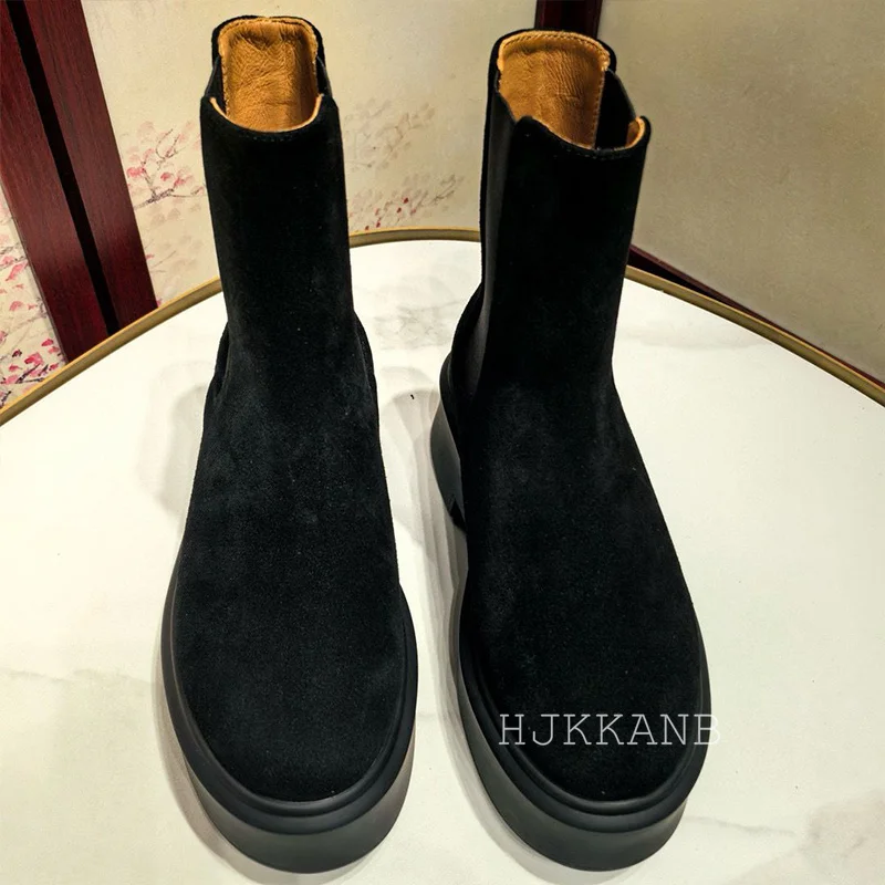 2024 женские замшевые ботинки на плоской подошве с толстой подошвой обувь