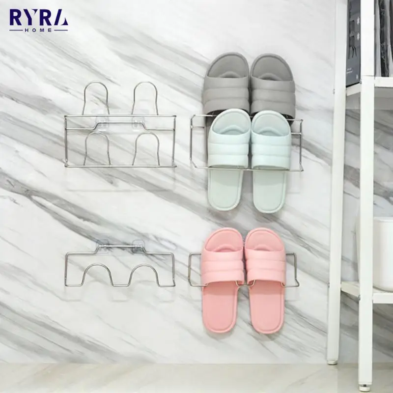 

Stainless Steel Slippers Storage Shelf Organizer Wall Mounted Storage Rack Hanging Holder Self Adhesive Slipper Hanging Shelf