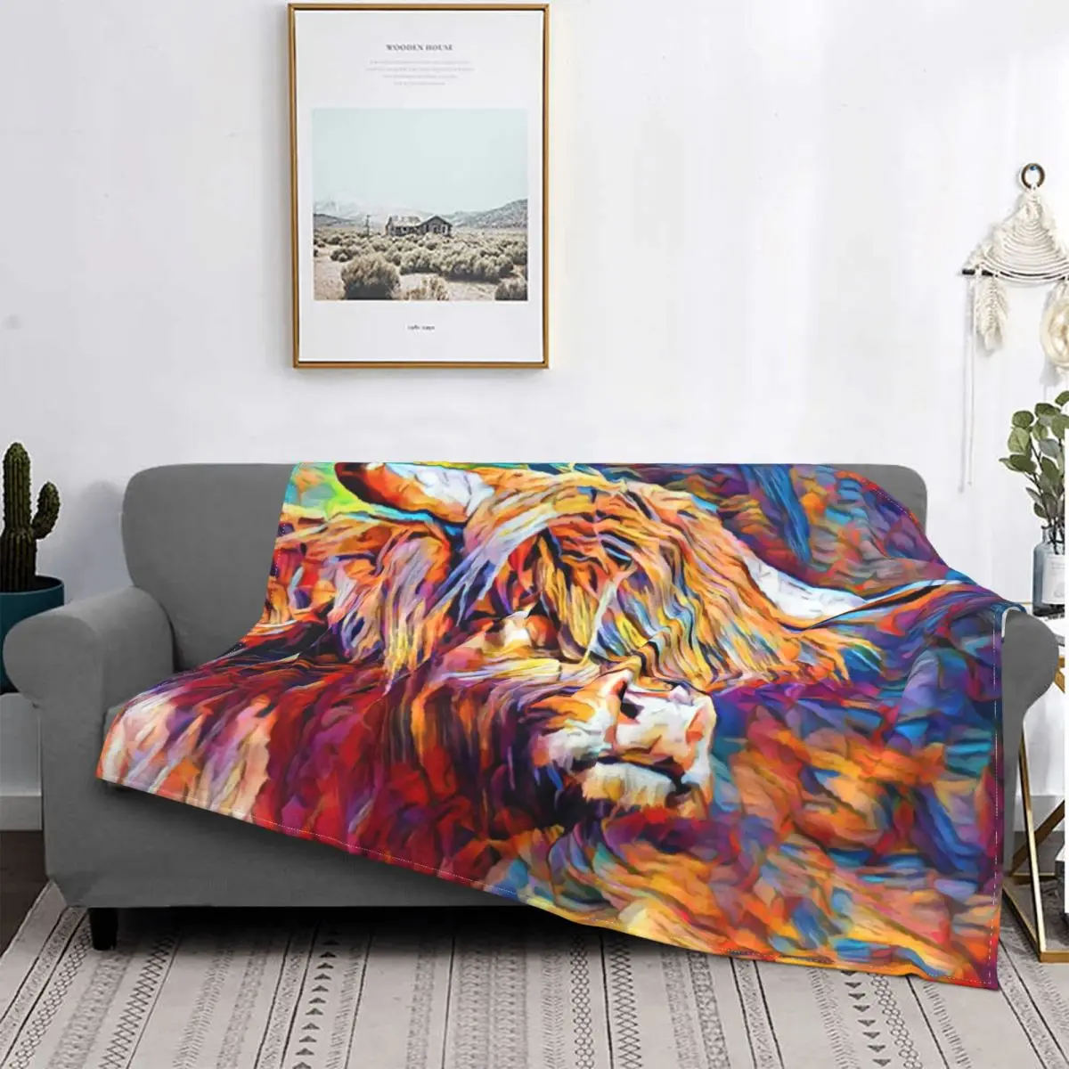 Highland Cow Colorful Scotland Bull Blankets Velvet Printed Multi-function Super Warm Throw Blankets for Bed Couch Bedspread