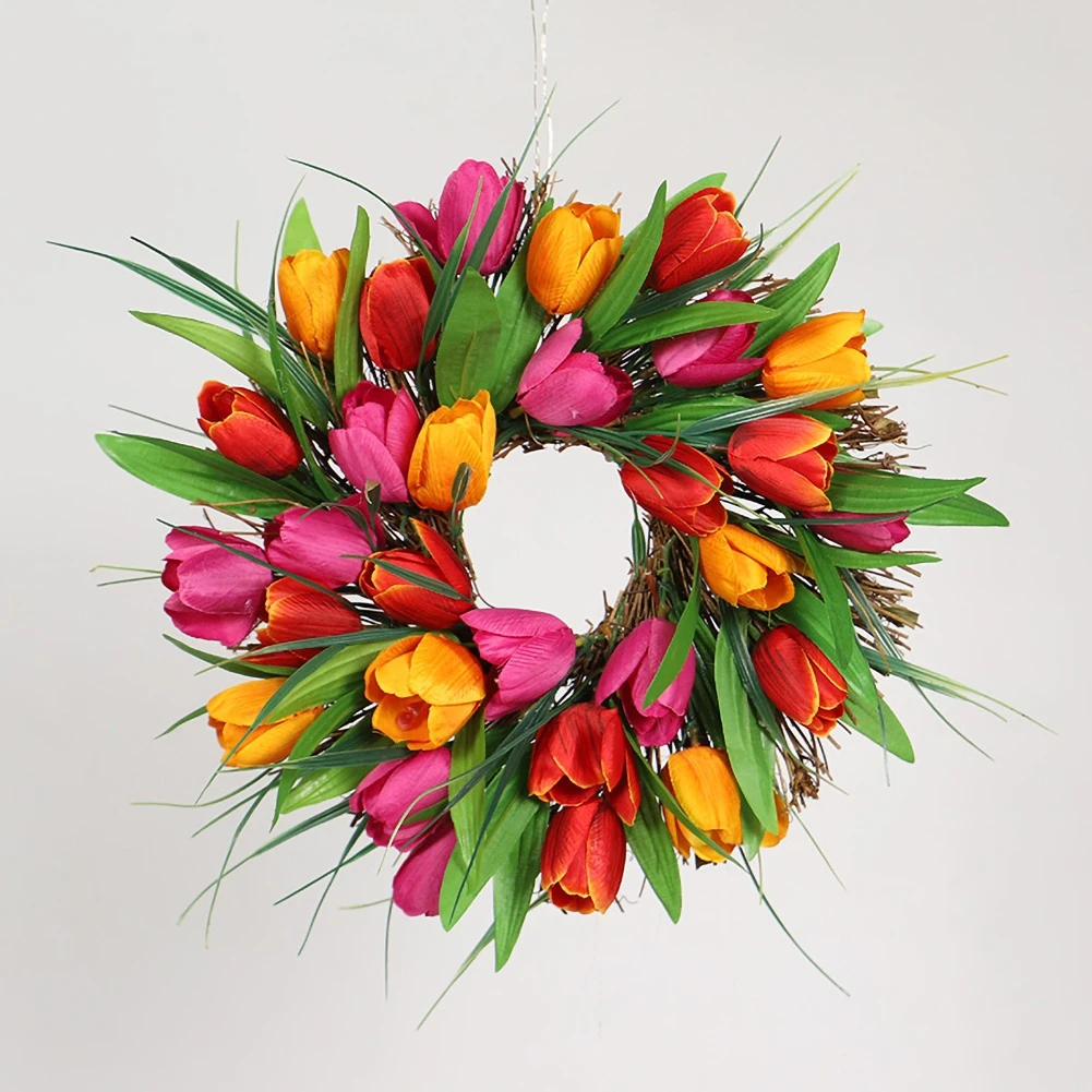 

Tulip Door Hanging Wreaths Artificial Tulip Wreath Wall Hanging Spring Decor For Front Door Garden Wedding Ornament