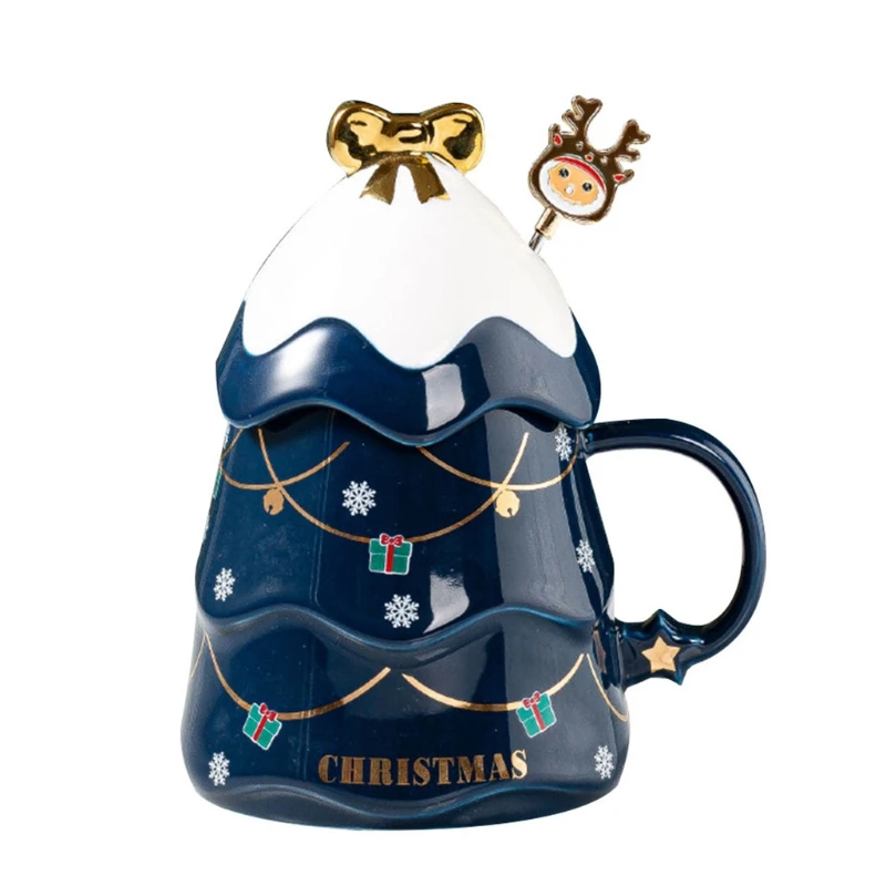 41XB Christmas Tree Shape Coffee Cup Ceramic Material Water with Lid Stirring Bar Gifts for and Valentine's Day | Дом и сад