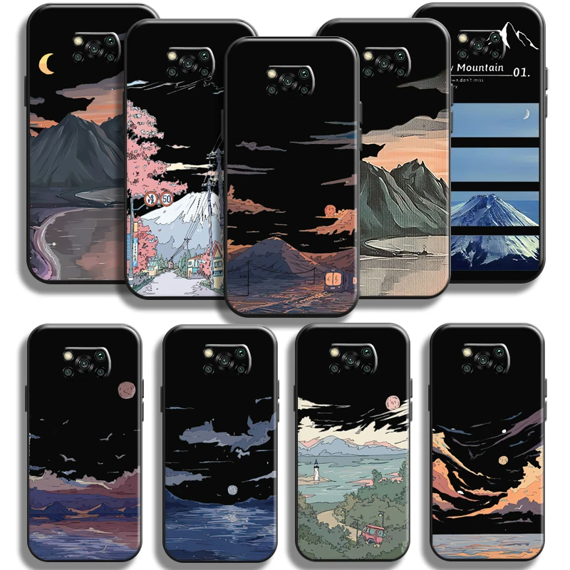 

Hand Painting Landscape Case For Xiaomi Poco X3 Pro NFC For POCO X3 GT Phone Case Coque Black Soft Back Carcasa Liquid Silicon