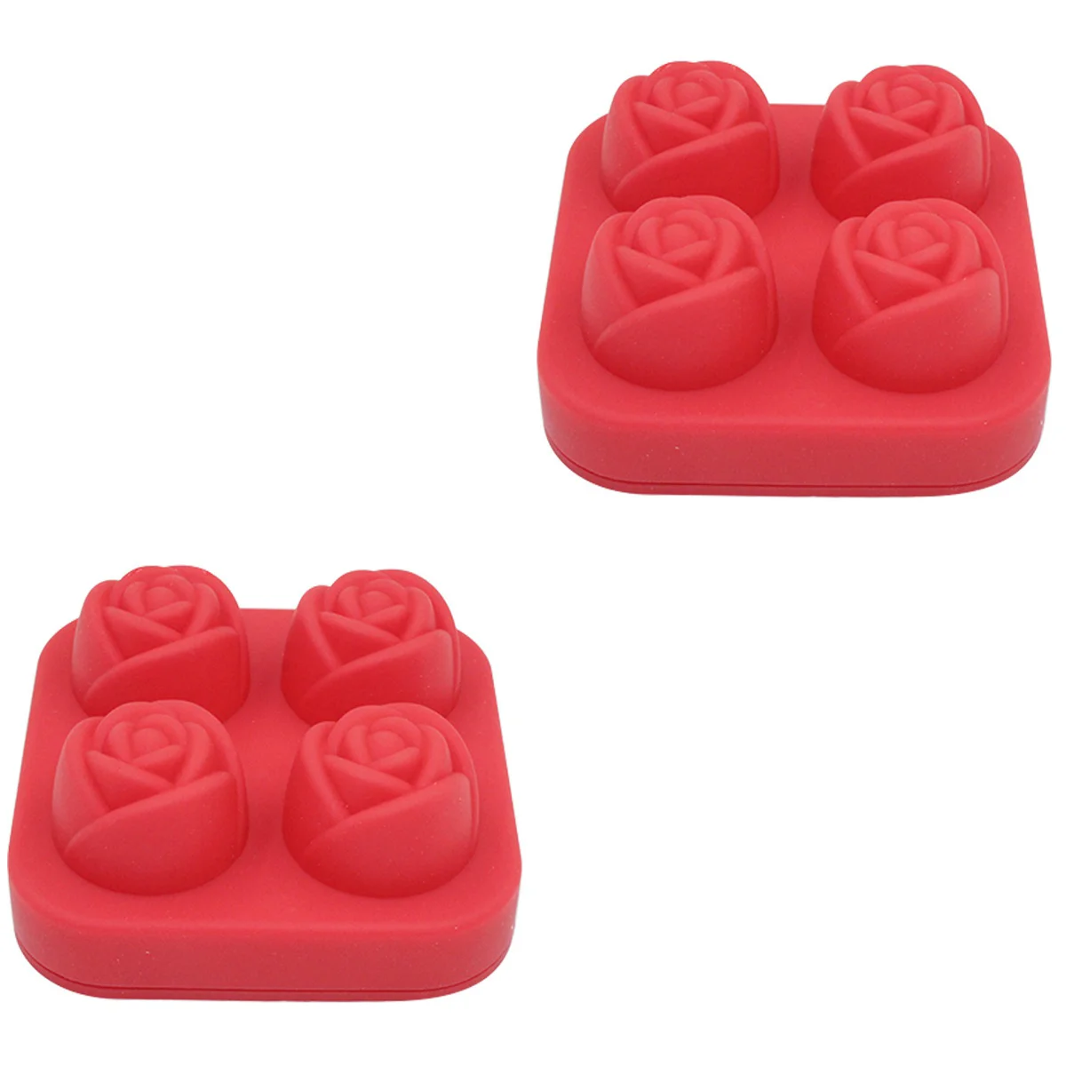 

2pcs 4 Cavity Rose Flower Shaped Silicone DIY Chocolate Candy Cupcake Jelly Baking Mould Mold Ice Cube Tray 8.8x8.8x3.8cm (Red)