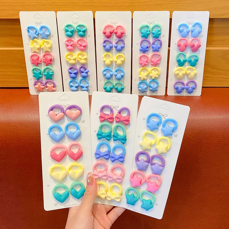 

10pcs/lot Hair Rope Cartoon Hair Circle Set Pinkycolor Children's Rubber Band Girl Hair Accessories Elastic Hair Bands