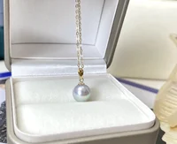 18K Solid Gold Nature Sea Salt Water 8-9mm Gray Pearls Pendants Necklaces for Women Fine Holidays Presents