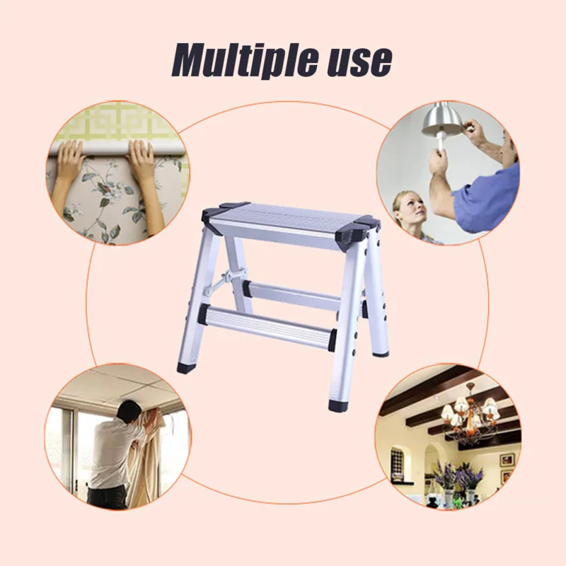 

Aluminium Platform 2-Step Tool Folding Ladder Maximum 150KG Load Anti Slip Safety Double-sided with Thick Stairs