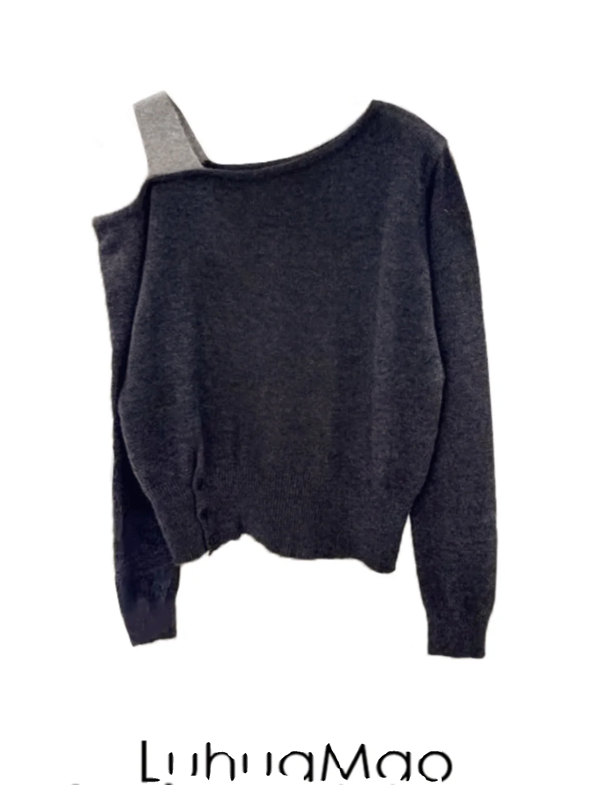 Черный флисовый вязаный женский топ с открытыми плечами Luhuamao ранняя осень 2023