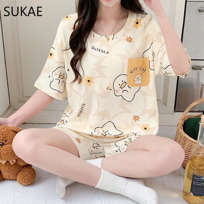 Летние женские шорты SUKAE в Корейском стиле мультяшная пижама для девочек из