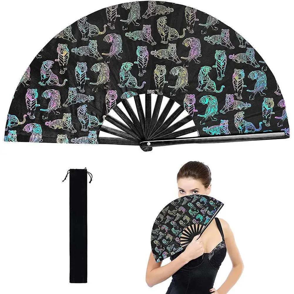 

Reflective Rainbow Holographic Large Rave Folding Hand Fan Clack Fan For Festivals And Performances Lightweight And Durable