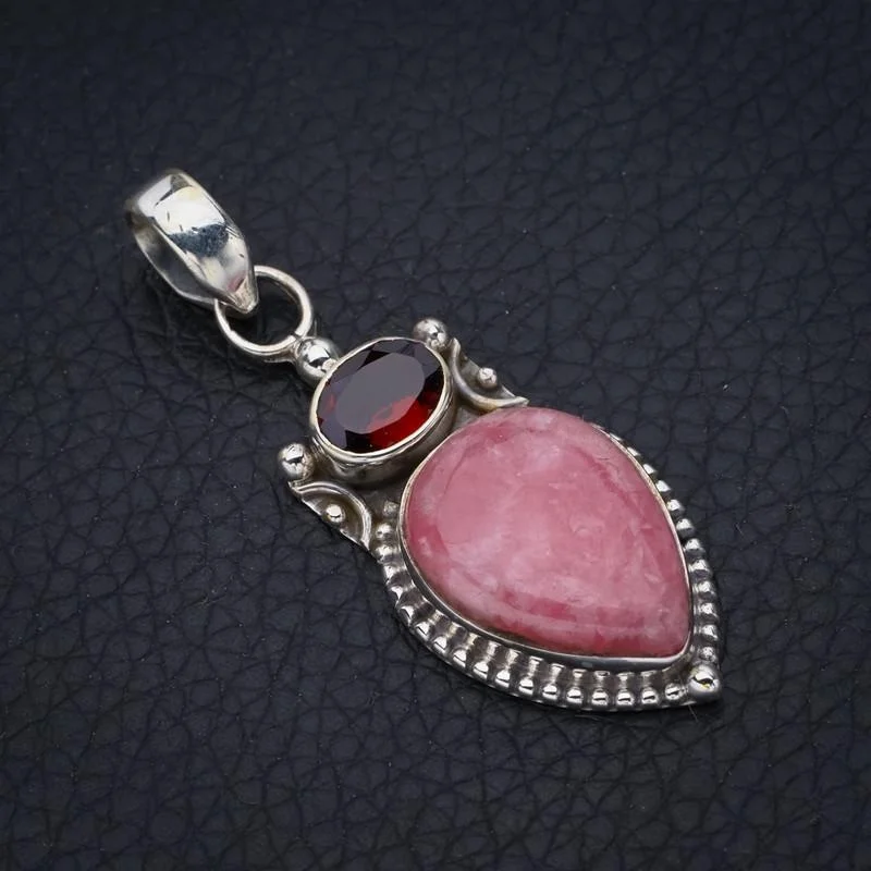 

StarGems Rhodochrosite GarnetHandmade 925 Sterling Silver Pendant 1.75" F4959