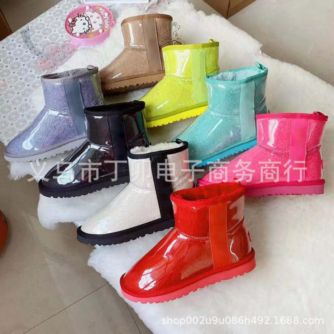 

New Women Winter Snow Boots Waterproof Rain Boots Fur Luxury Short Boots Man Women Clear Shoes