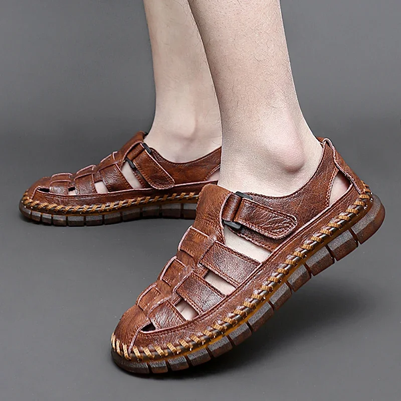 Мужская обувь из натуральной кожи новые летние мужские сандалии ручной работы