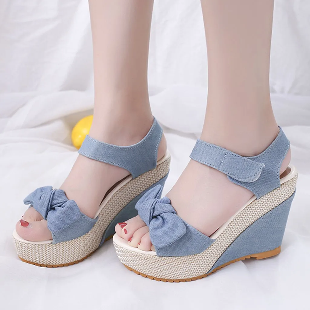 

2021 New Designer Denim Sandals Women Sandals High Quality Wedges High Heels Peep-Toe Platform Shoes Woman Thick Bottom Sandals