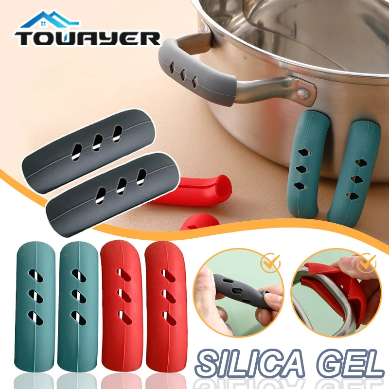 2/4/8Pcs Silicone Pan Handle Cover Heat Insulation Covers Pot Ear Clip Non-slip Steamer Casserole Pan Handle Holder Kitchen Tool