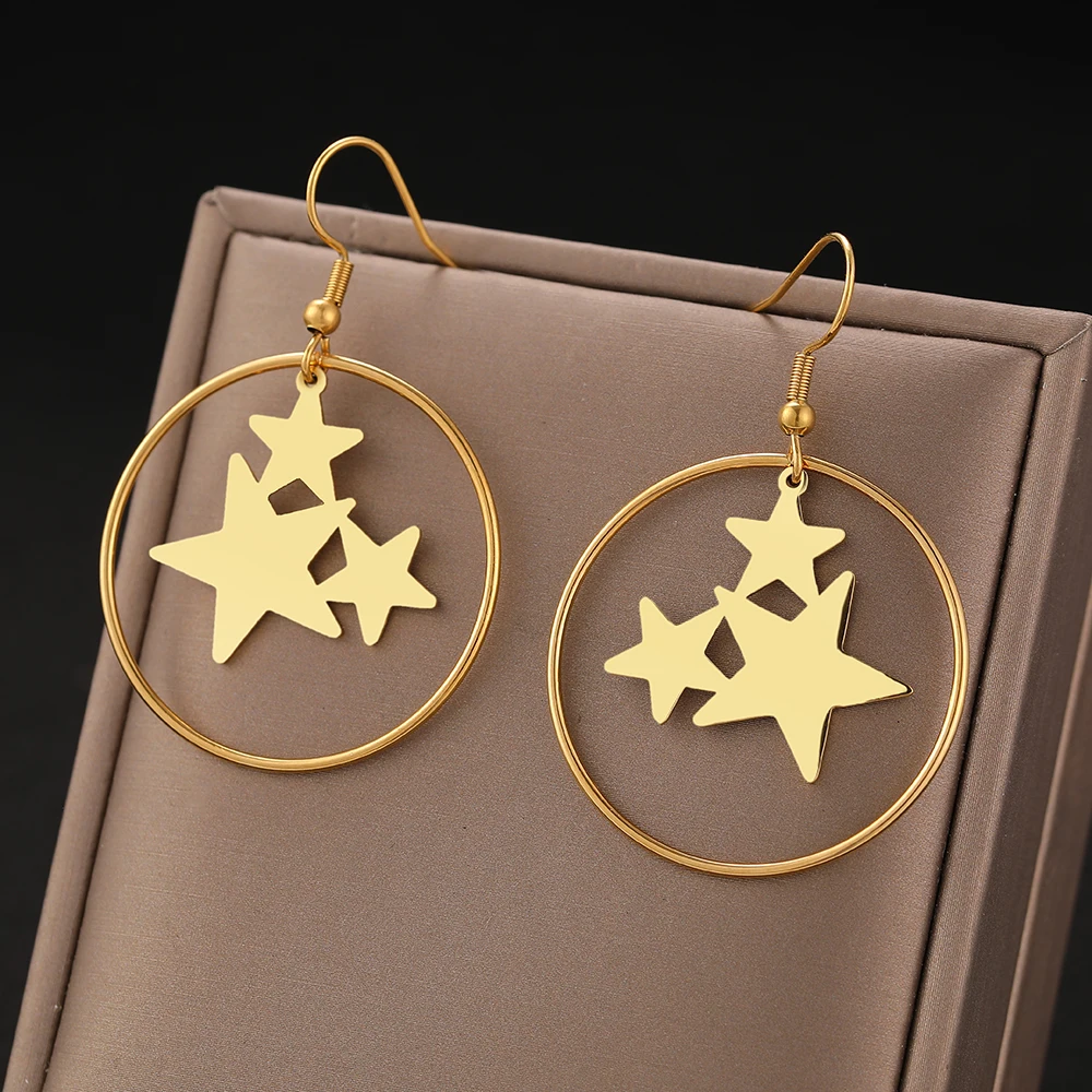 

Серьги из нержавеющей стали, геометрические круглые серьги с изящными звездами, модные Подвесные серьги для женщин, ювелирные изделия, темп...