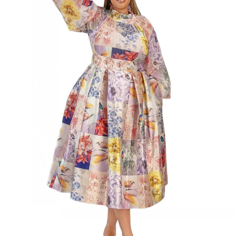 

Evening Long Africa Dress Women Traditional Lantern Sleeve Gown Fashion New Dashiki Print Elegant Robes African Party Dress 2022