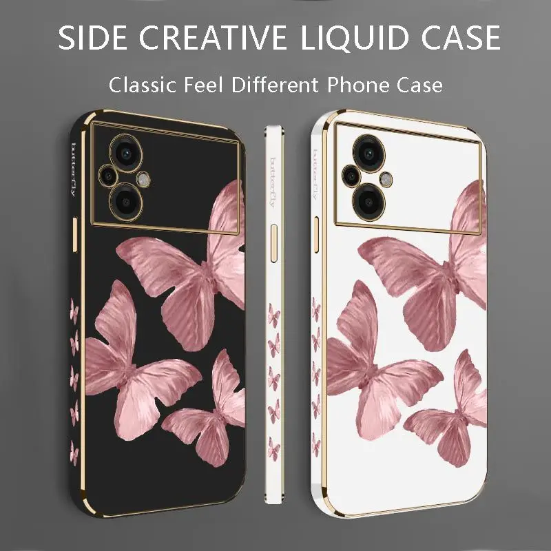 Pink Butterfly Luxury Plating Phone Case For Xiaomi Poco M5 F4 F4 GT X4 X4 GT M4 Pro F3 X3 M3 X3 NFC X2 X3 Pro C40 Cover