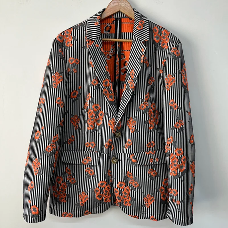 

Пиджак мужской жаккардовый в полоску, уличная одежда, модный универсальный уличный блейзер с цветами, Y2K, 12Z1459, лето