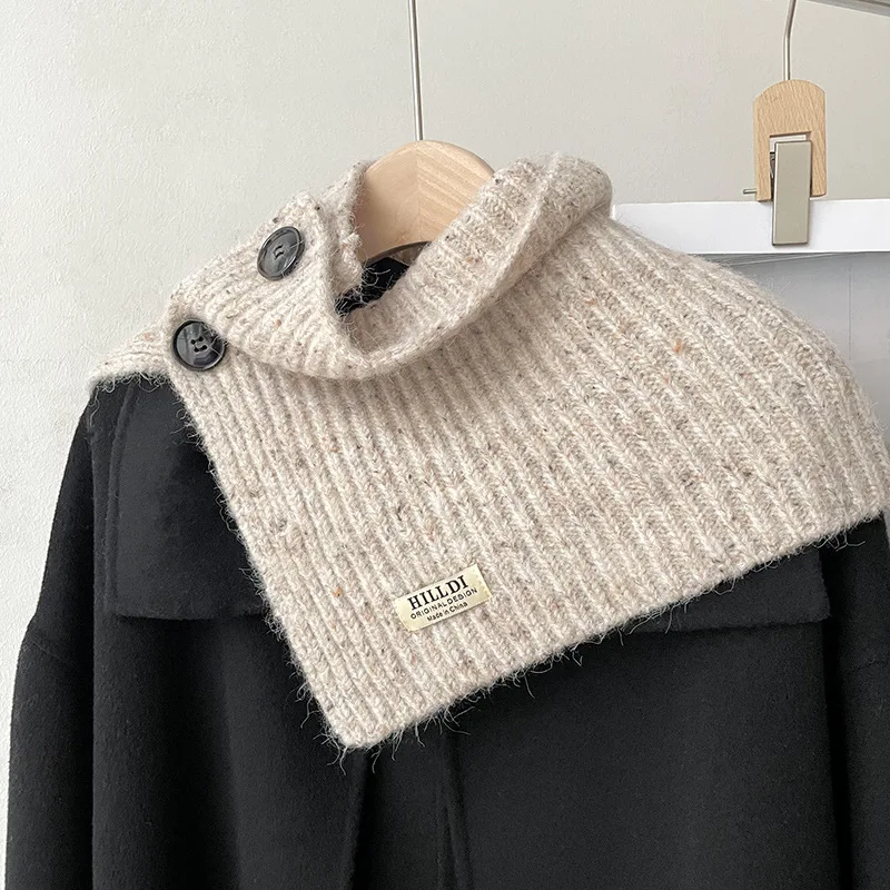 

Women Turtleneck Knitted Fake Collar Female Solid Button Knit False Collar Shirt Detachable Collar Windproof Shoulder Wrap Scarf