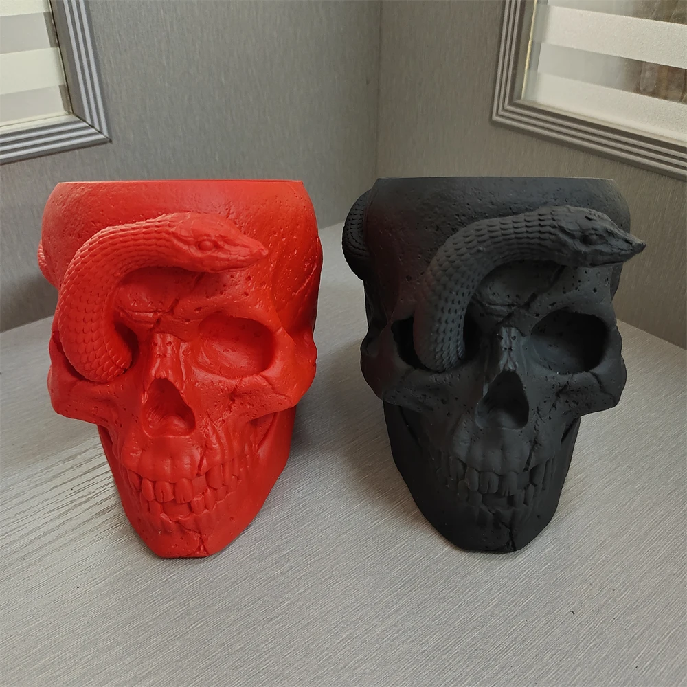 

Держатель для ручек с ужасным черепом, настольная подставка для кистей для макияжа, бокс для хранения, цветочный горшок с зелеными растениями, реквизит в виде черепа для Хэллоуина