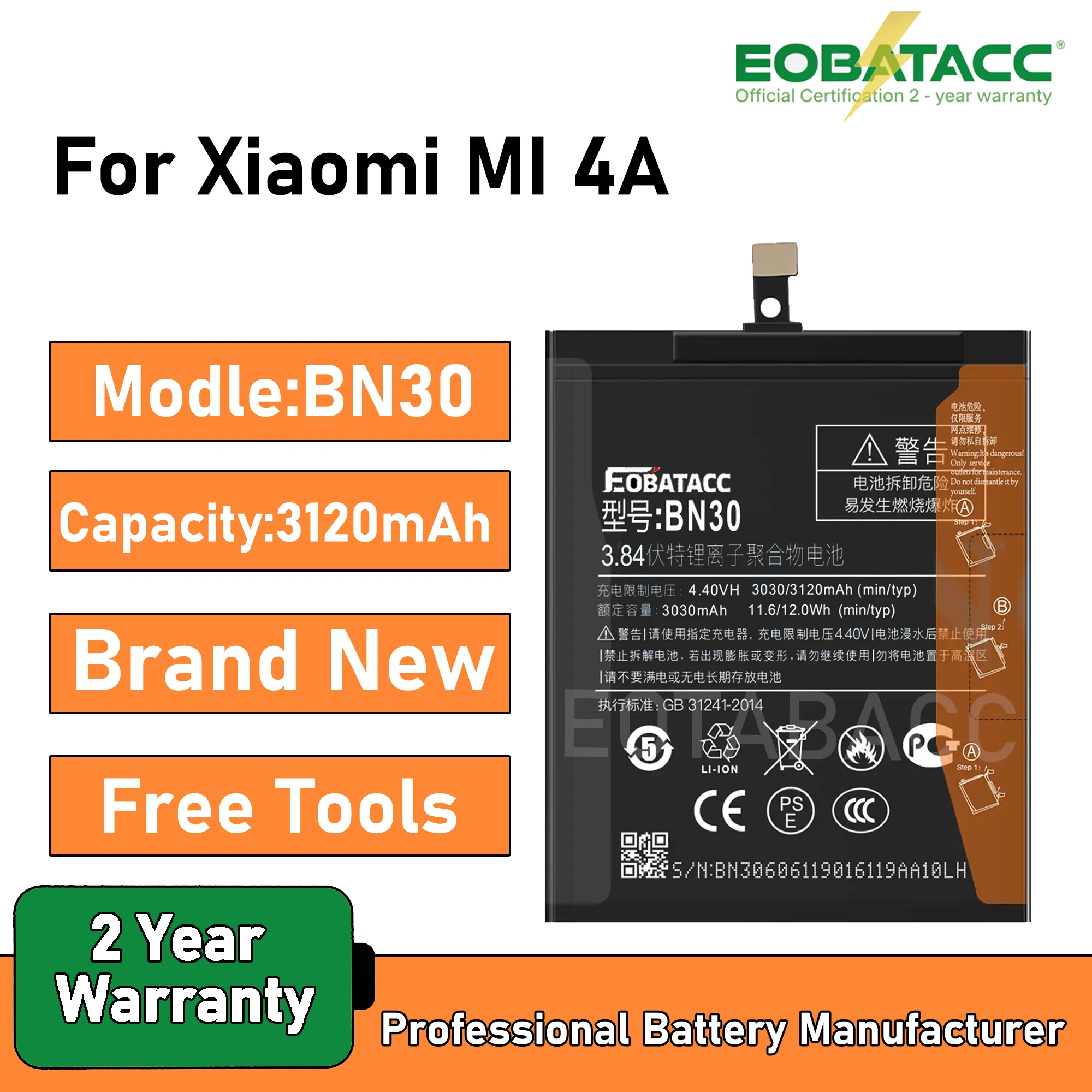 Фото 2025 лет EOBATACC 100% новый аккумулятор для телефона BN30 для Xiaomi Redmi 4A, новая замена + бесплатные инструменты №1
