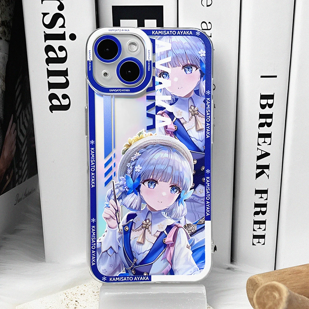 

Hot Genshin Impact Kamisato Ayaka Angle Eyes Phone Case for Iphone 14 13 12 11 Pro Max Mini X Xs Xr 8 7 Plus Se 2022 Laser Funda