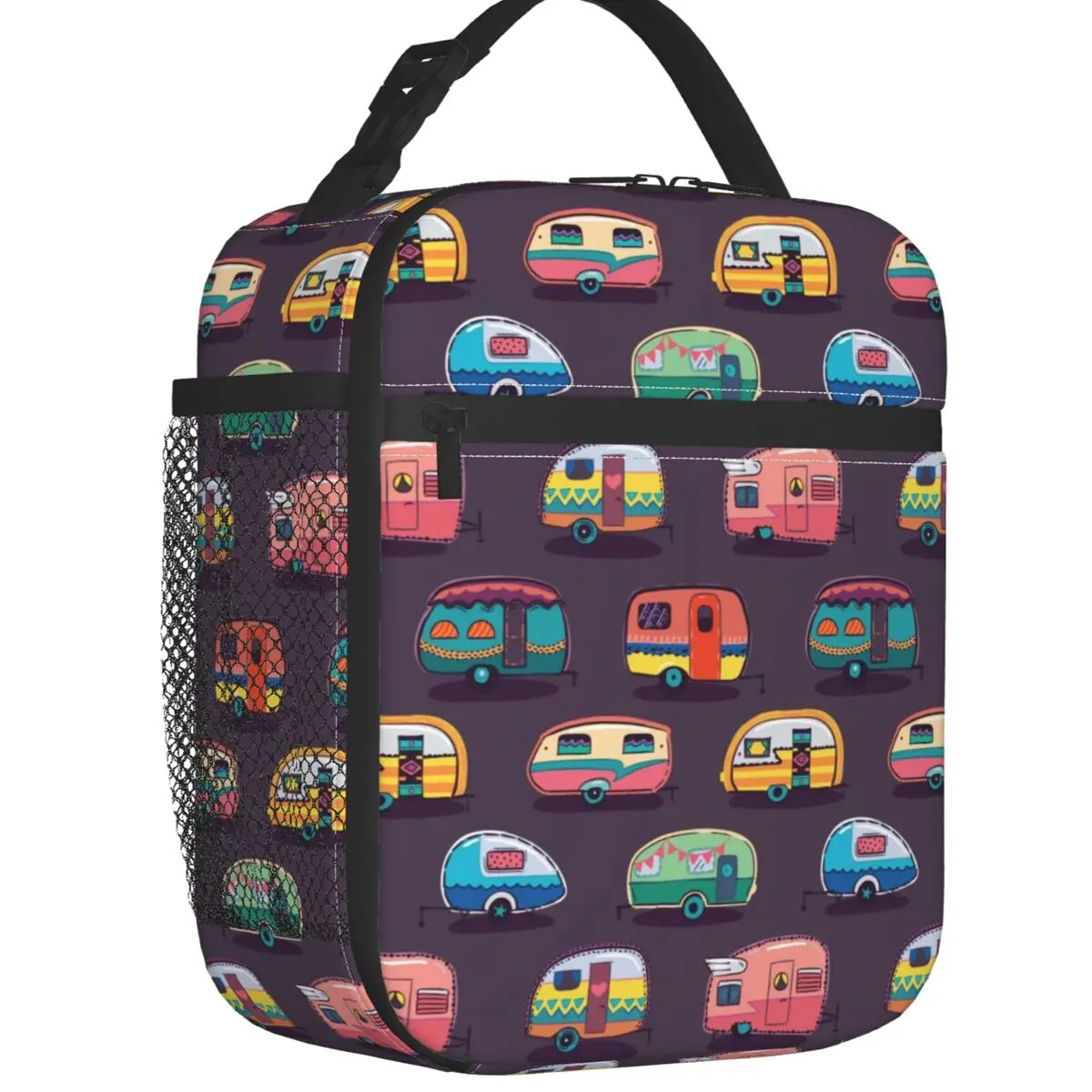 

Cartoon RV Happy Camp Portable Lunch Boxes Adventure Camping Van Life Cooler Thermal Food Insulated Lunch Bag Office Work