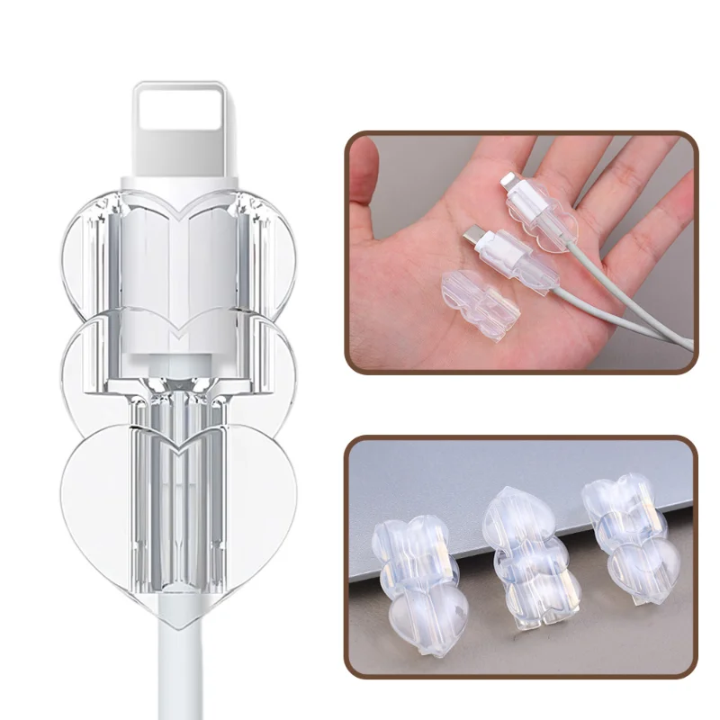 

5pcs TPU Data Cord Organizer USB Charge Cable Protector Cover for Apple Iphone Transparent Anti-folding Protective Case Clip