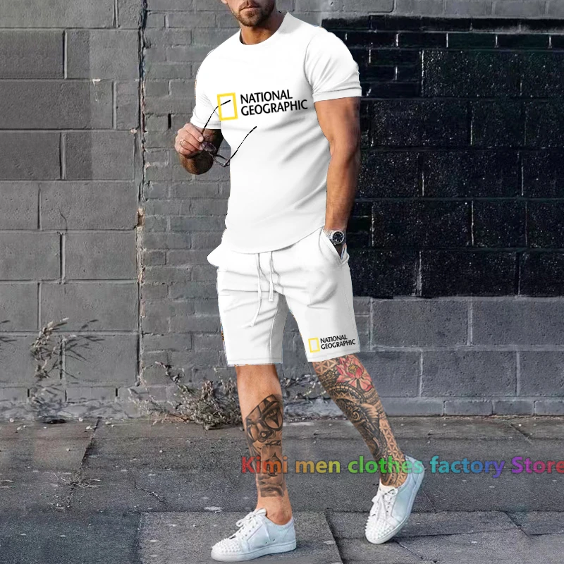 Summer Men Tracksuit Fitness Jogging suit Sports Shorts Outfits Streetswear Suit National Map Print T-Shirt+Shorts 2-Piece Sets