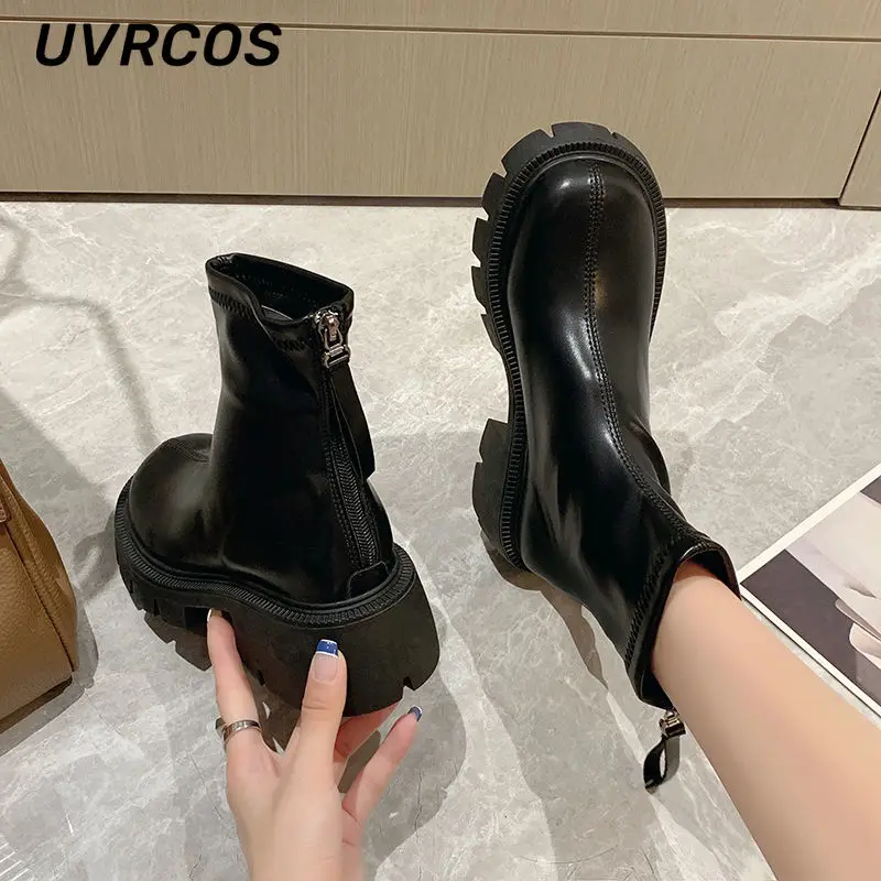 Women Casual Short Boots Rear Zipper Single Thick Bottom Non-slip British Breathable All-match Shoes Hot Sale 2022