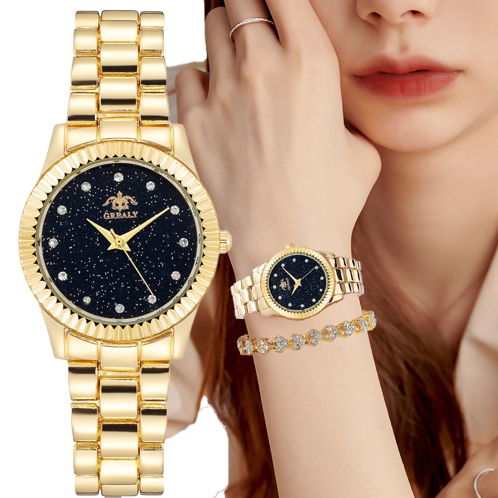 

Women Fashion Watches Starry Sky Diamonds Minimalist Design Ladies Quartz Wrsitwatches Gold Silver Stainless Steel Strap Clock