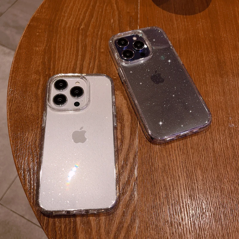 Luxury Bling Glitter Bumper Clear Case for IPhone 14 13 12 11 Pro Max Mini X XS Max XR  7 8 Plus Shockproof Silicone Cover Funda