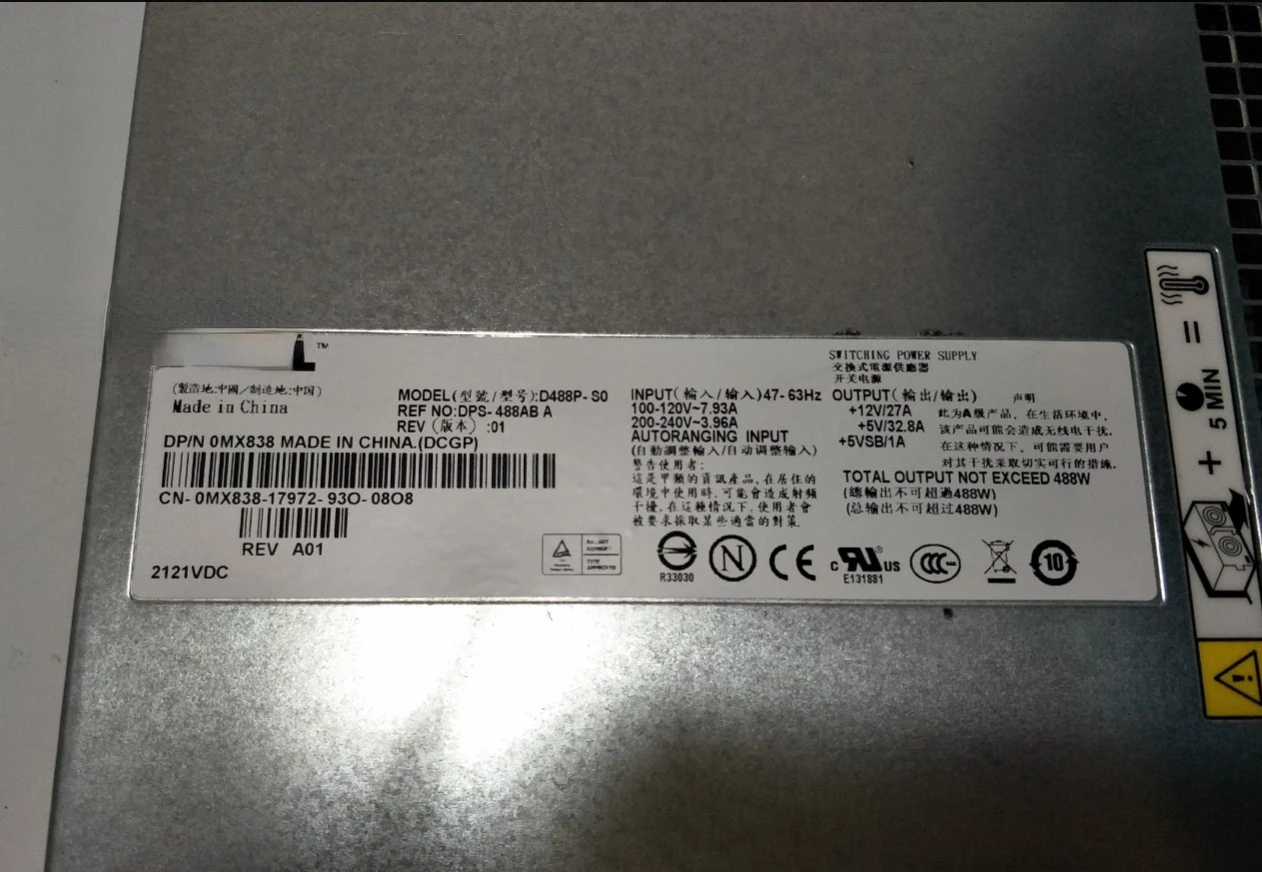 Dell PowerVault MD1000 MD3000 Power Supplies 0C8193 H488P MX838