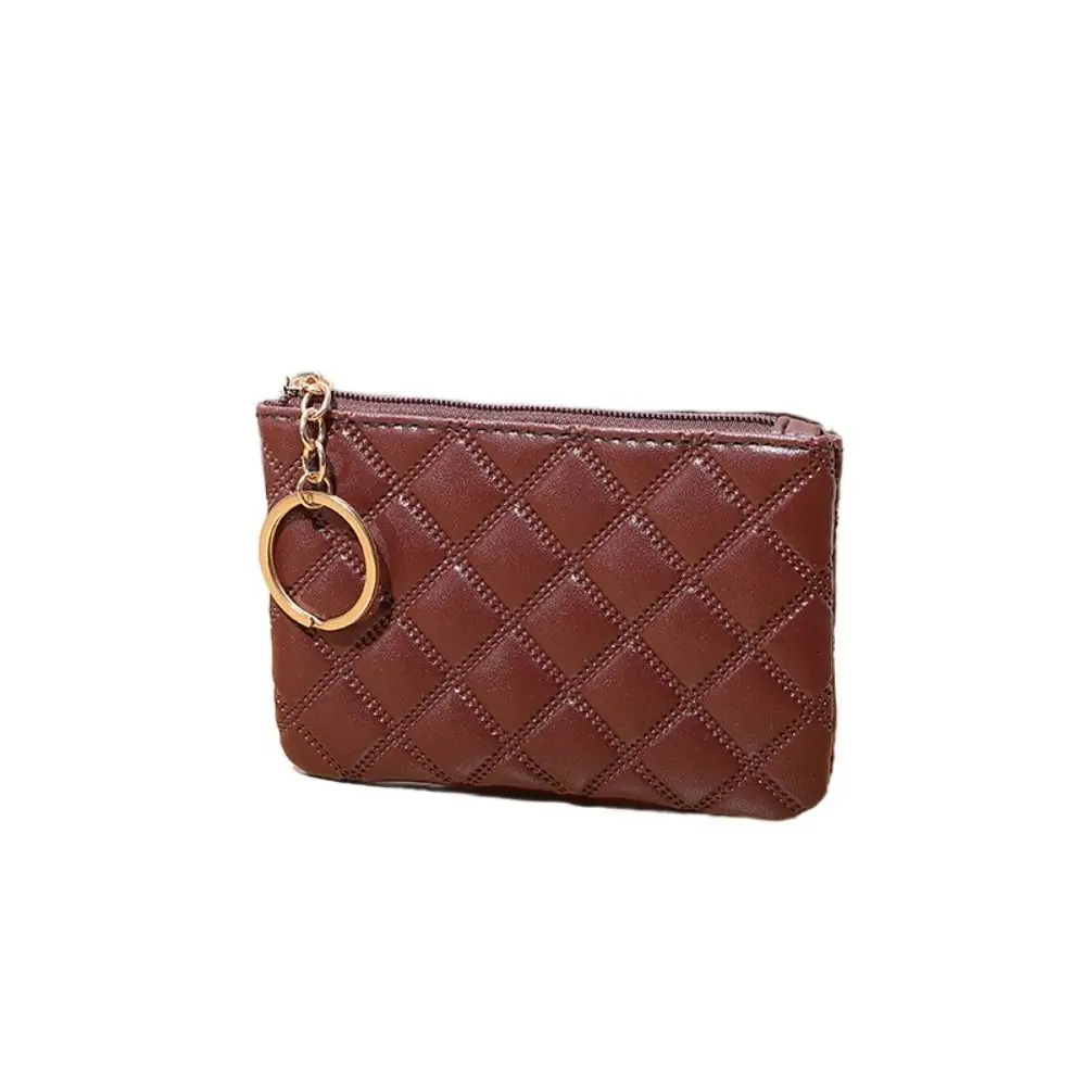 

Square Lattice Coin Purse Portable PU Leather Multifunctional Credit Card Holder Solid Color Key Bag PU Leather Wallet Lady