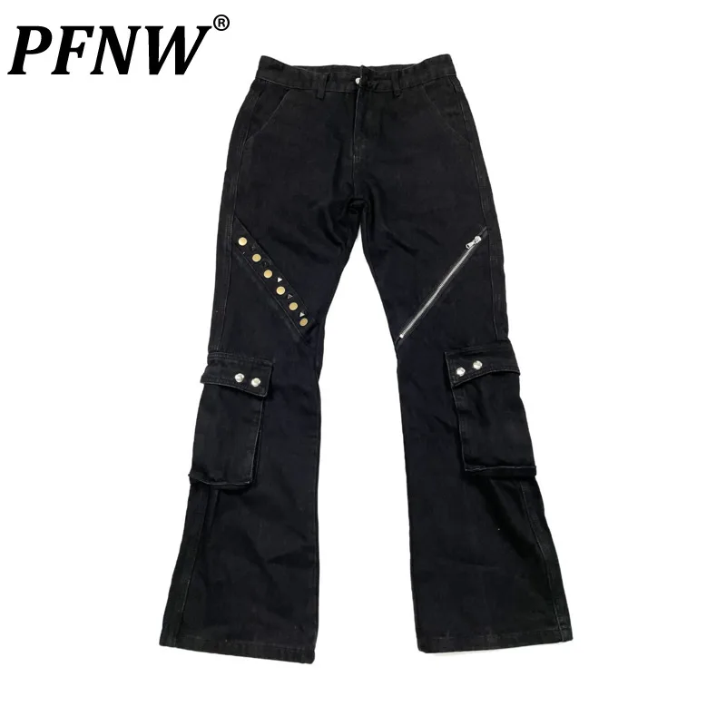 

PFNW 2023 Autumn Winter New Men's Tide Fashion Punk Style Button Zippers Cargo Pants Multi Pockets Casual Flare Trousers 12A6521