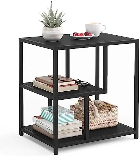

Table, Side Table with 3-Tier Open Storage Shelves, Industrial Beside Table, Nightstand for Living Room, Bedroom, Balcony, and O