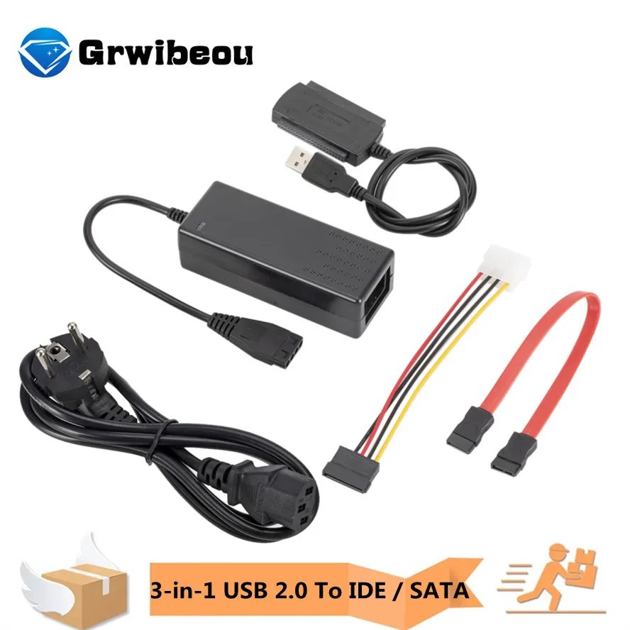 

Grwibeou 3-in-1 USB 2.0 To IDE / SATA Converter Hard Drive Disk HDD SSD 480Mb/s Data Interface 2.5",3.5" USB Adapter SATA Cable