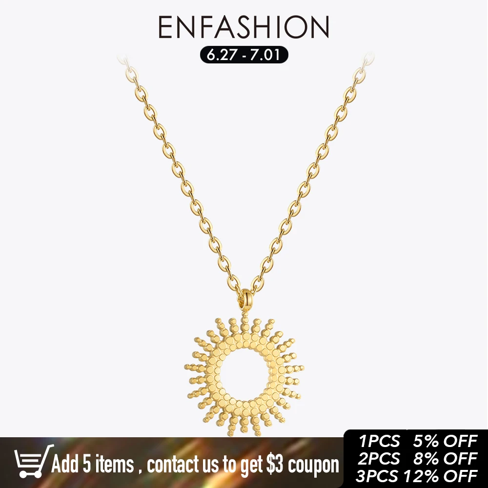 

ENFASHION Hollow Sun Flower Pendant Necklace For Women Stainless Steel Fashion Jewelry Necklaces Collares Para Mujer P223297