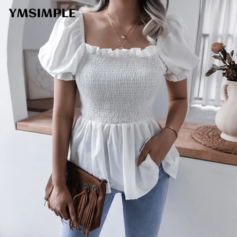 

Fashion 2022 Summer Tunics Skinny Blouses Shirts Casual Women's Clothing Solid Square Collar Office Lady Backless Tops Blouse