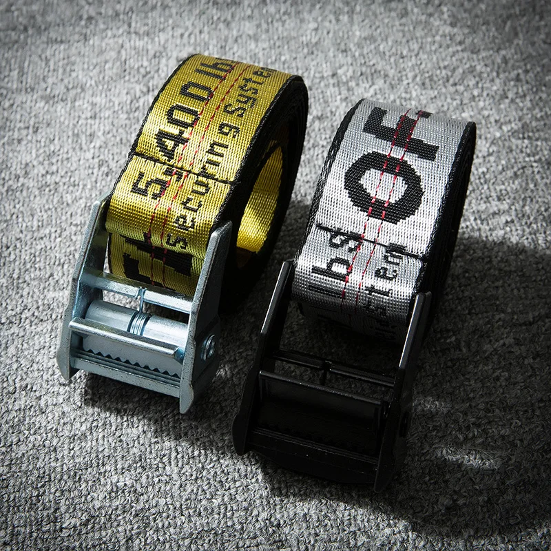 

2023 New belt embroidery metal head yellow industrial style webbing belt high street all-match