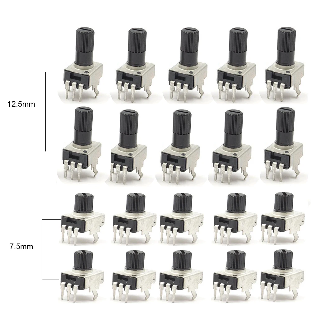 

10pcs x RV09 horizontal 7.5mm /12.5mm Shaft 1k 2k 5K 10K 50K 100K 500k 0932 Adjustable Resistor 9 type 3Pin Seal Potentiometer