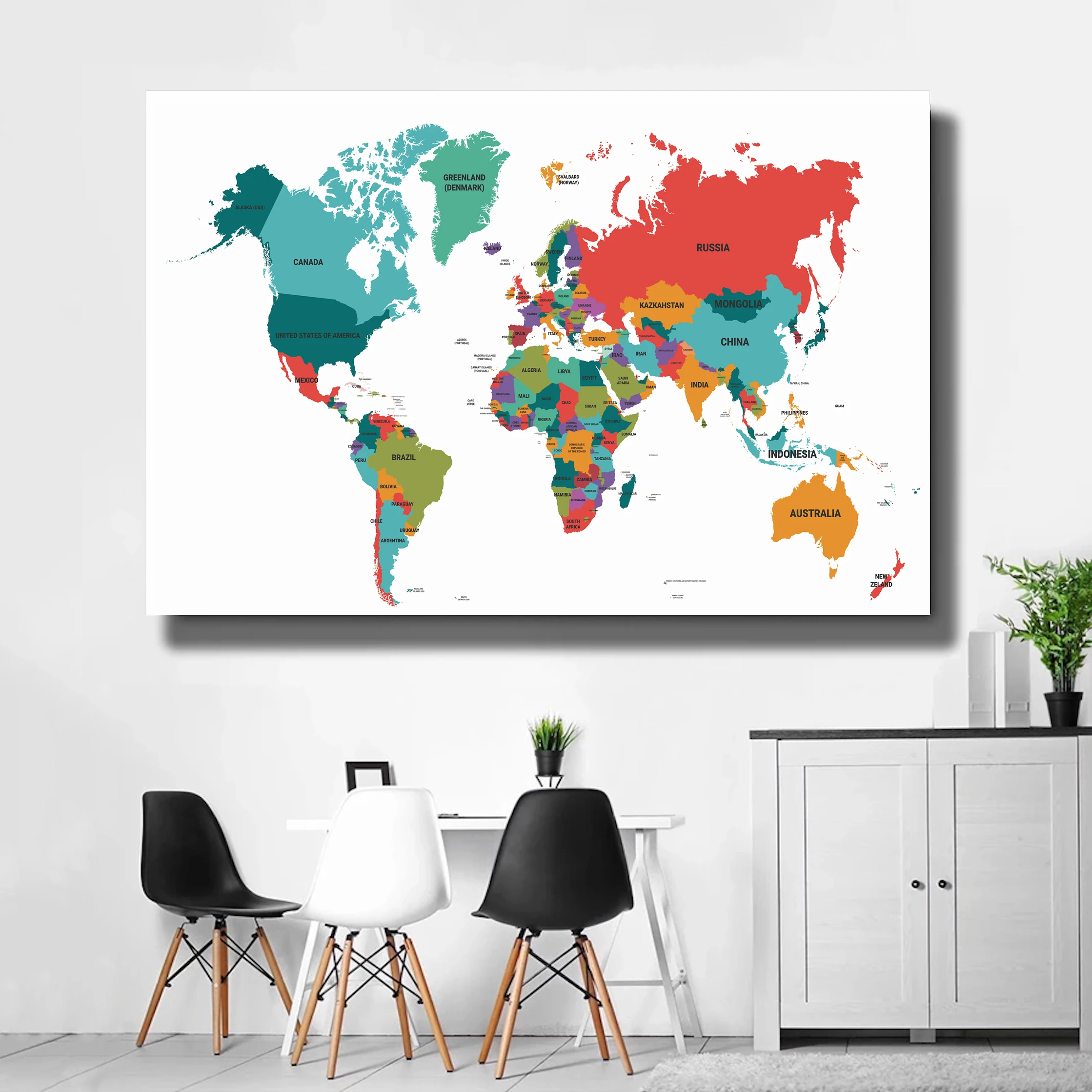

Custom Printing Canvas Wall Mural Colorful World Map Poster Map Of World Wall Stickers Living Dining Room Wallpaper Decals #0011