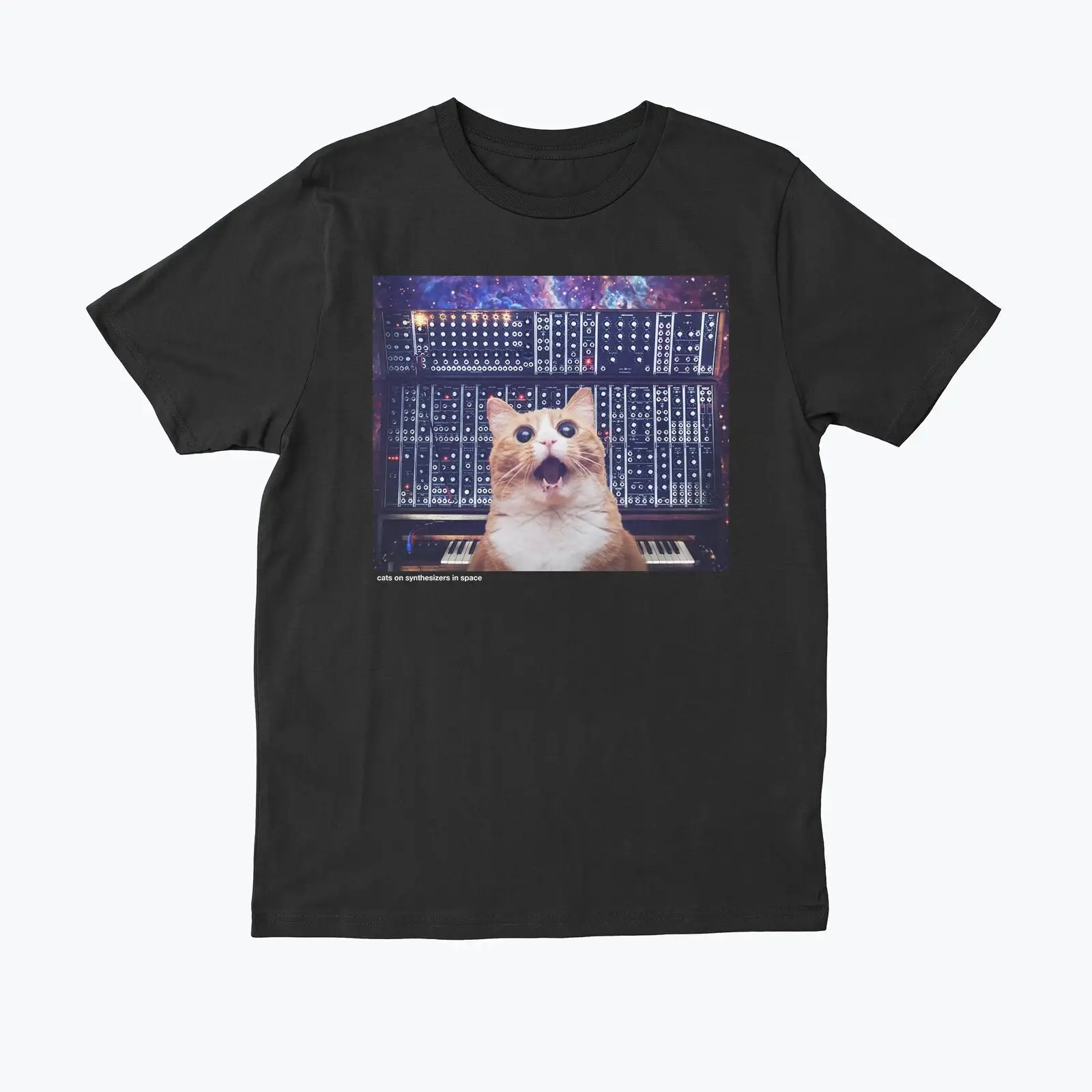 Модульная футболка с изображением кошек на синтезаторах в пространстве