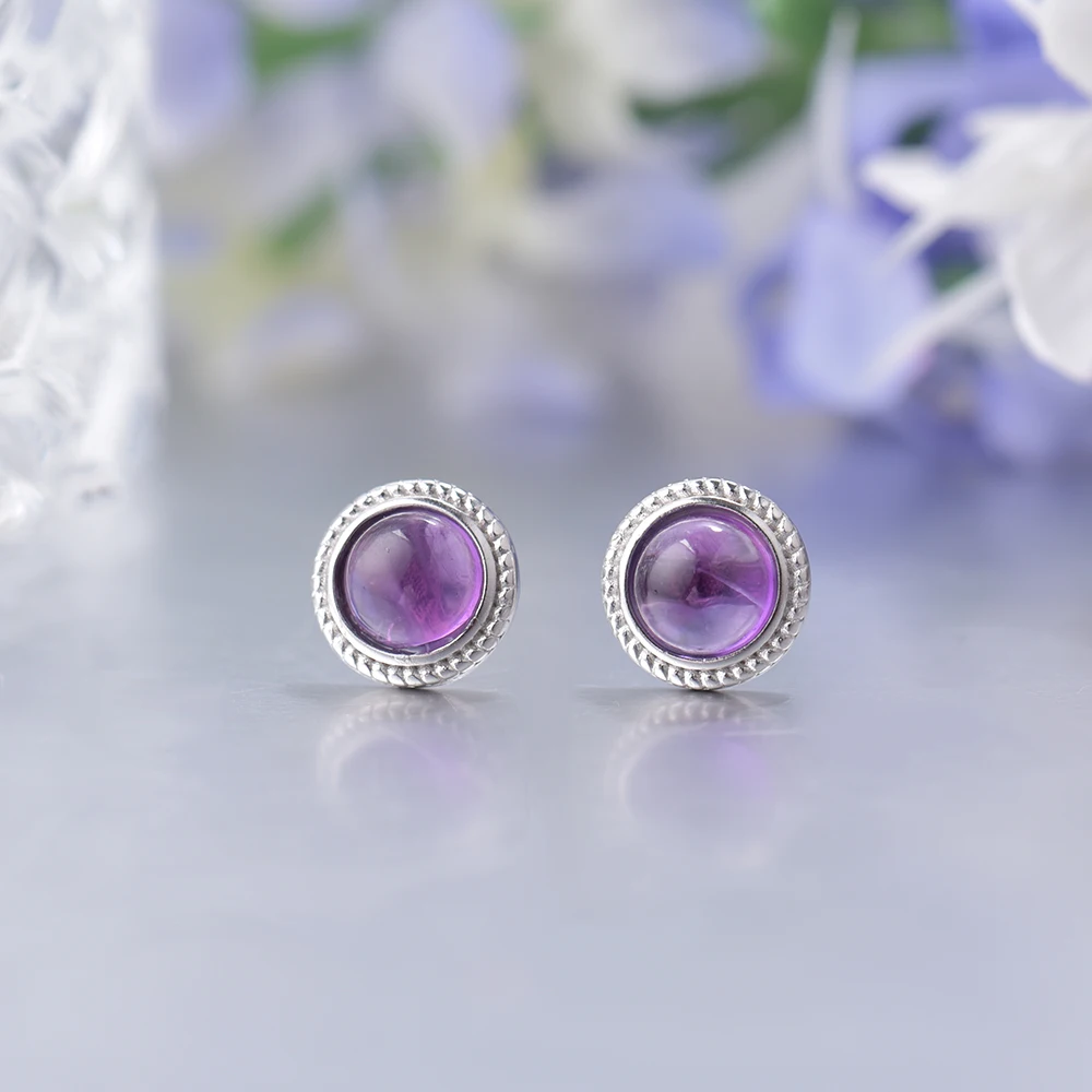 Женские серьги-гвоздики из серебра 925 пробы с аметистом |