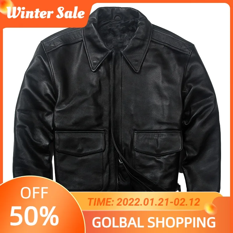 

Куртка мужская кожаная в стиле милитари, черная свободная авиационная куртка из натуральной воловьей кожи, европейские размеры XXL, осень 2021